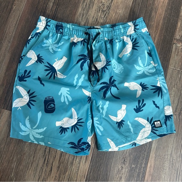 REEF tropical men's M swim trunks blue board shorts toucan surf vacay - Picture 1 of 7